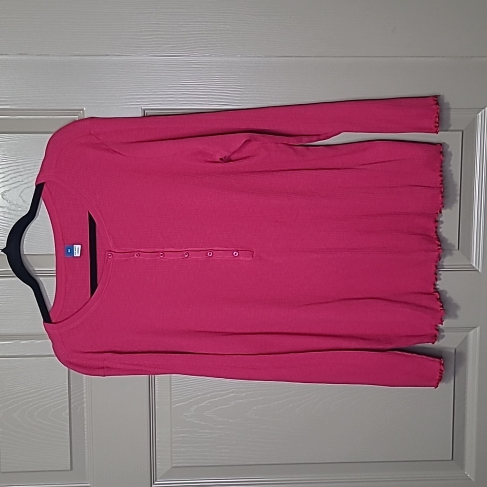Old Navy hot pink Henley button neck Lettuce trim long sleeve top size 3X